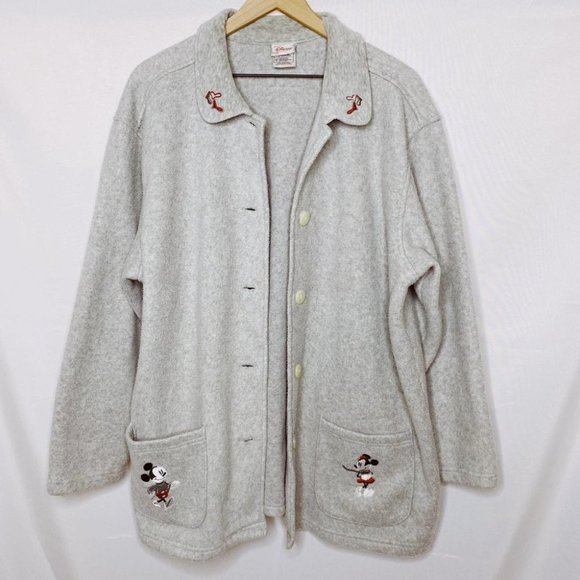 Walt Disney Minnie Mickey Mouse Vintage 90s Gray Love Red Heart Cardigan XL - Picture 1 of 4